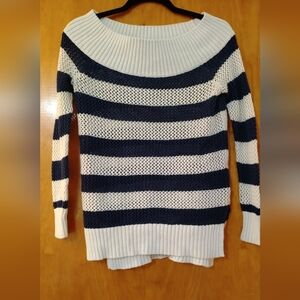 Aerie Striped Off-Shoulder Sweater in Navy and Cream
